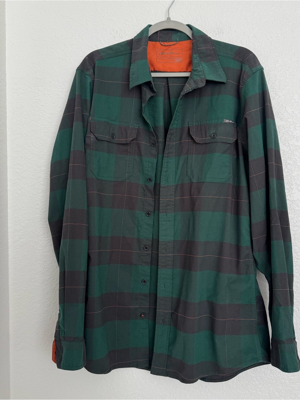Eddie Bauer Men's TL Green and Black Plaid Button-Down Shirt